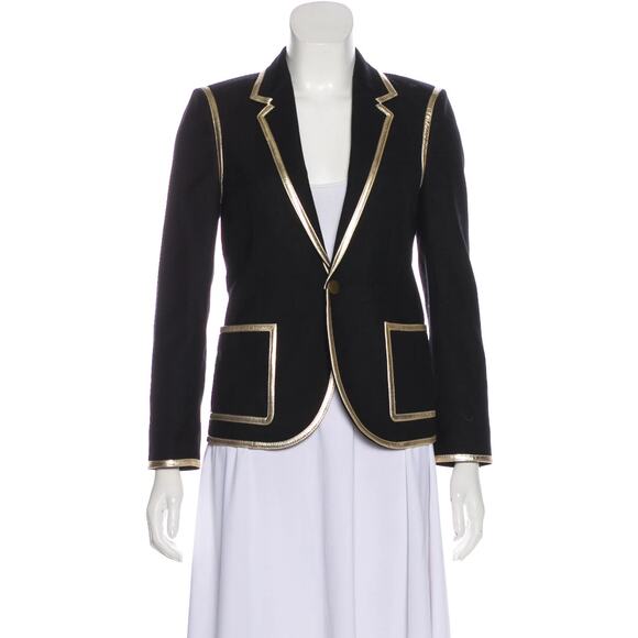 SAINT LAURENT Gold Trim Runway Blazer Black Wool Jacket yves FR 36 - Picture 3 of 5